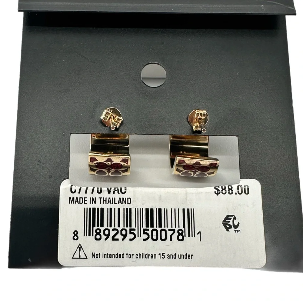 NWT Coach Signature C Huggie Earrings Red Gold Enamel Hoops C7770 - Picture 5 of 5